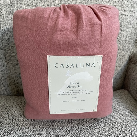 Casaluna Bedding Casaluna King 0 Washed Linen Solid Sheet Set Rose